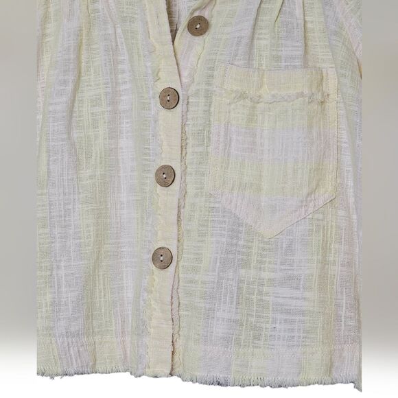 Free People We The Free Away At Sea Yellow Striped Frayed Hem Top size S - Picture 7 of 12